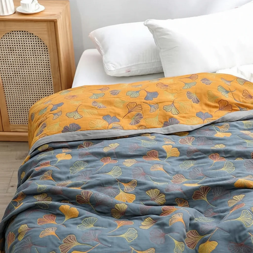 Reversible Throw Blanket Elegant Leaf Pattern Cozy Decor