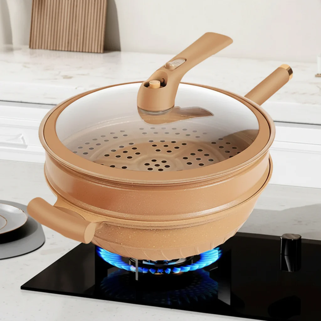 Wok Pan Nonstick Steamer Lid Steamer