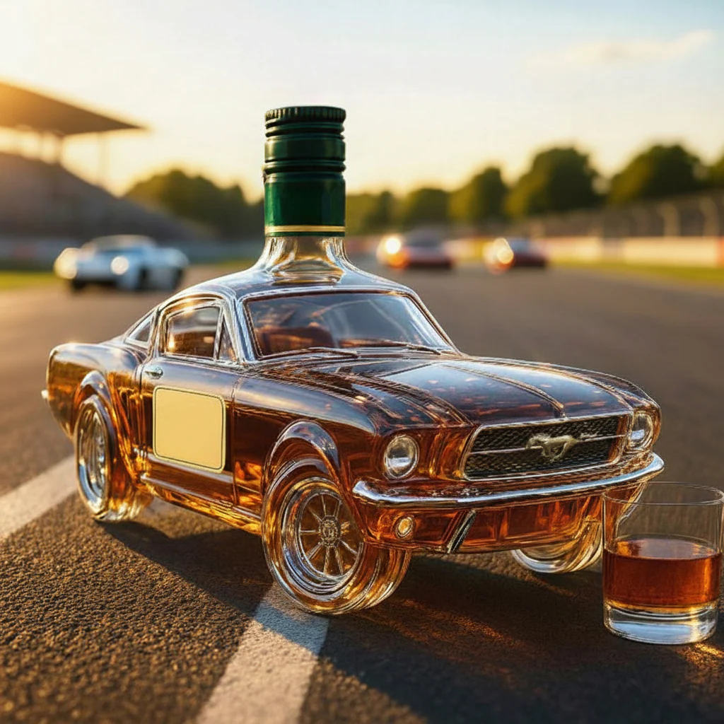 Whiskey Decanter Glass Car Shaped Bar Display Bottle