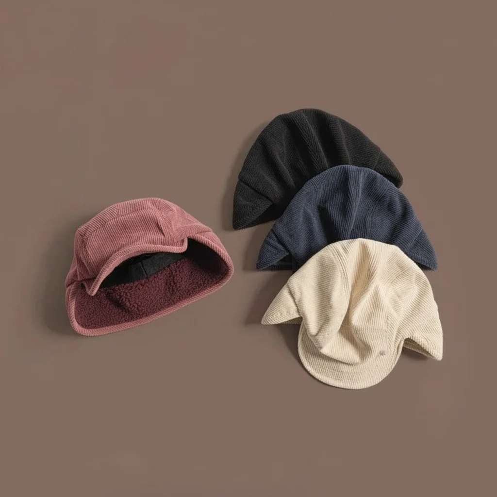 Winter Ear Flap Cap Ribbed Knit Polar Fleece Unisex
