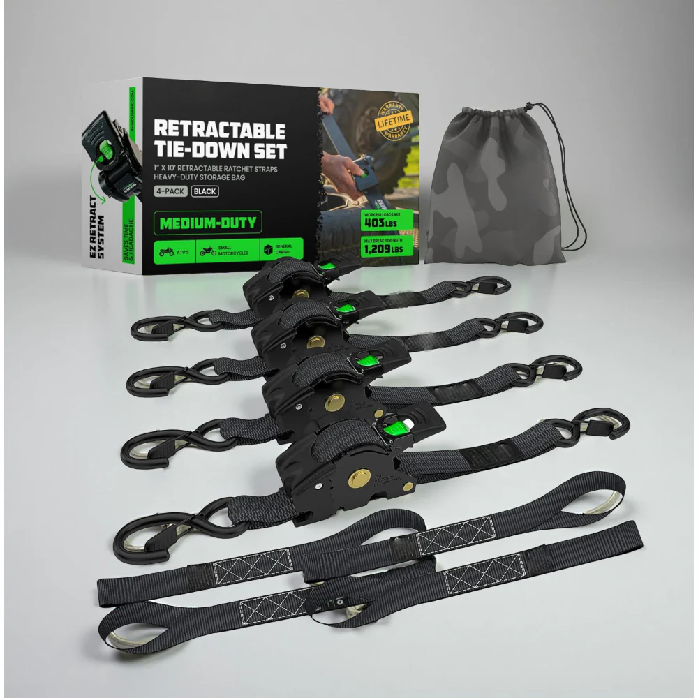 Ratchet Straps Cargo Retractable Tie Down Heavy Duty Hook Set