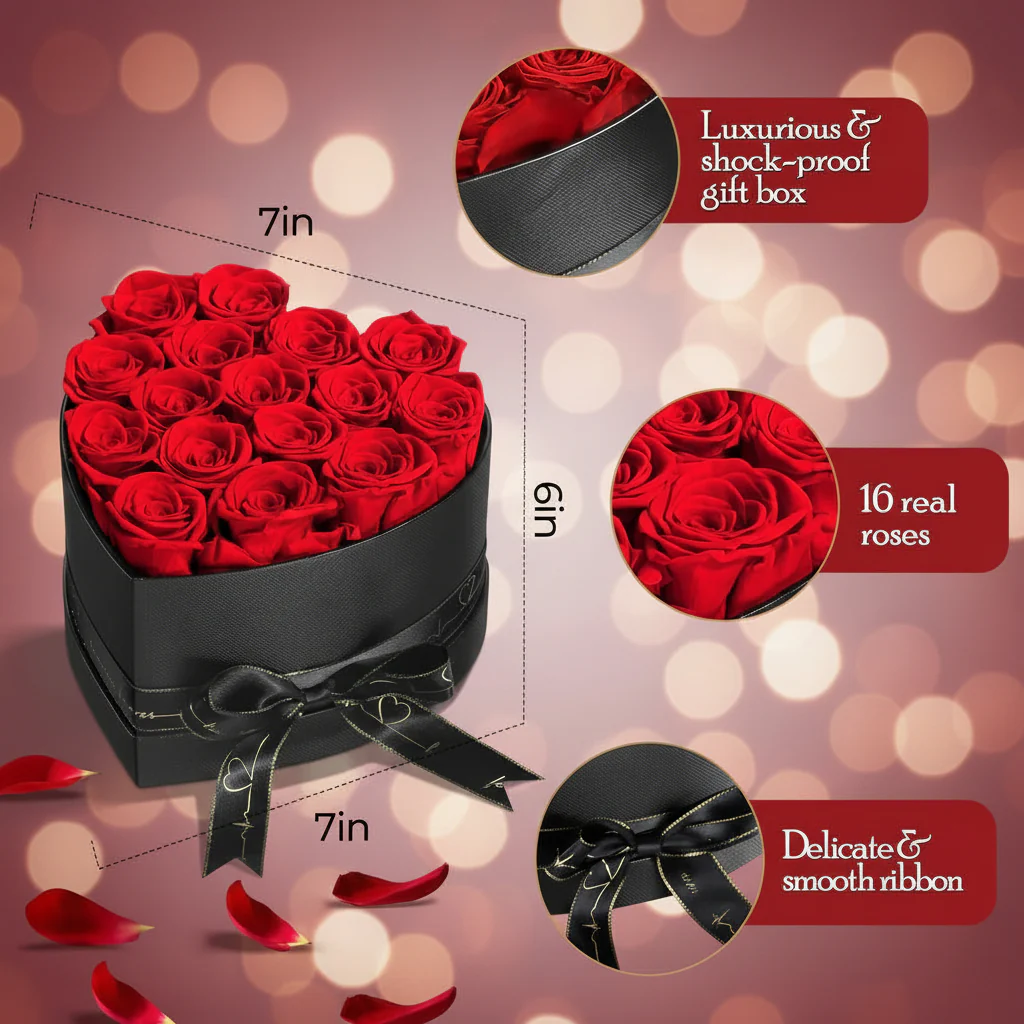 Preserved Roses Heart Box Romantic Flower Gift Home Display