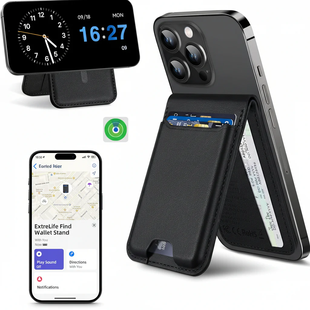 Phone Wallet Magnetic Stand Find My Tracking Card Holder