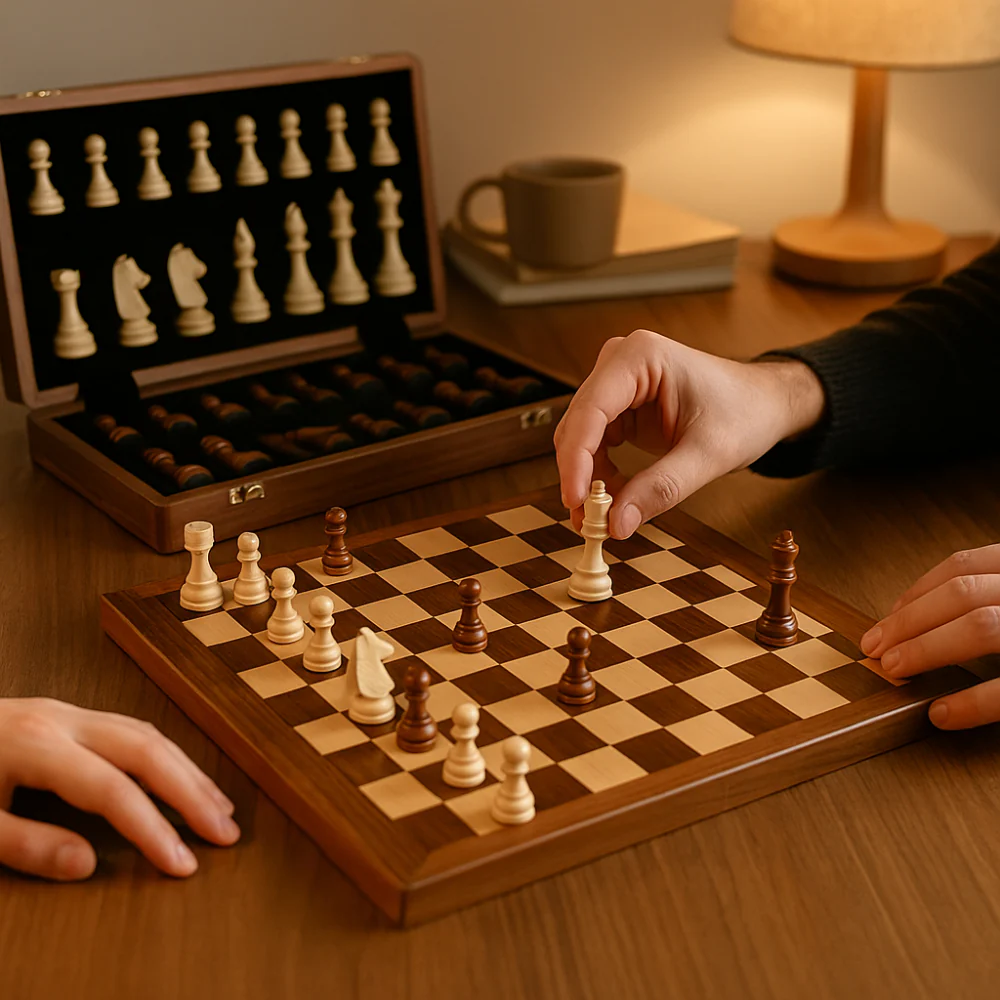 Chess Set Wooden Board Classic Game Pieces Storage Case