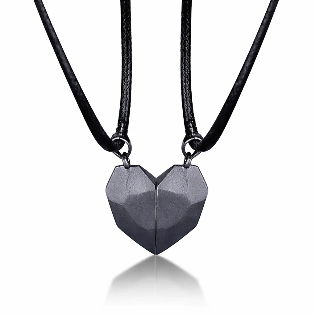 Necklace Couple Magnetic Heart Electrocardiogram Pendant Set