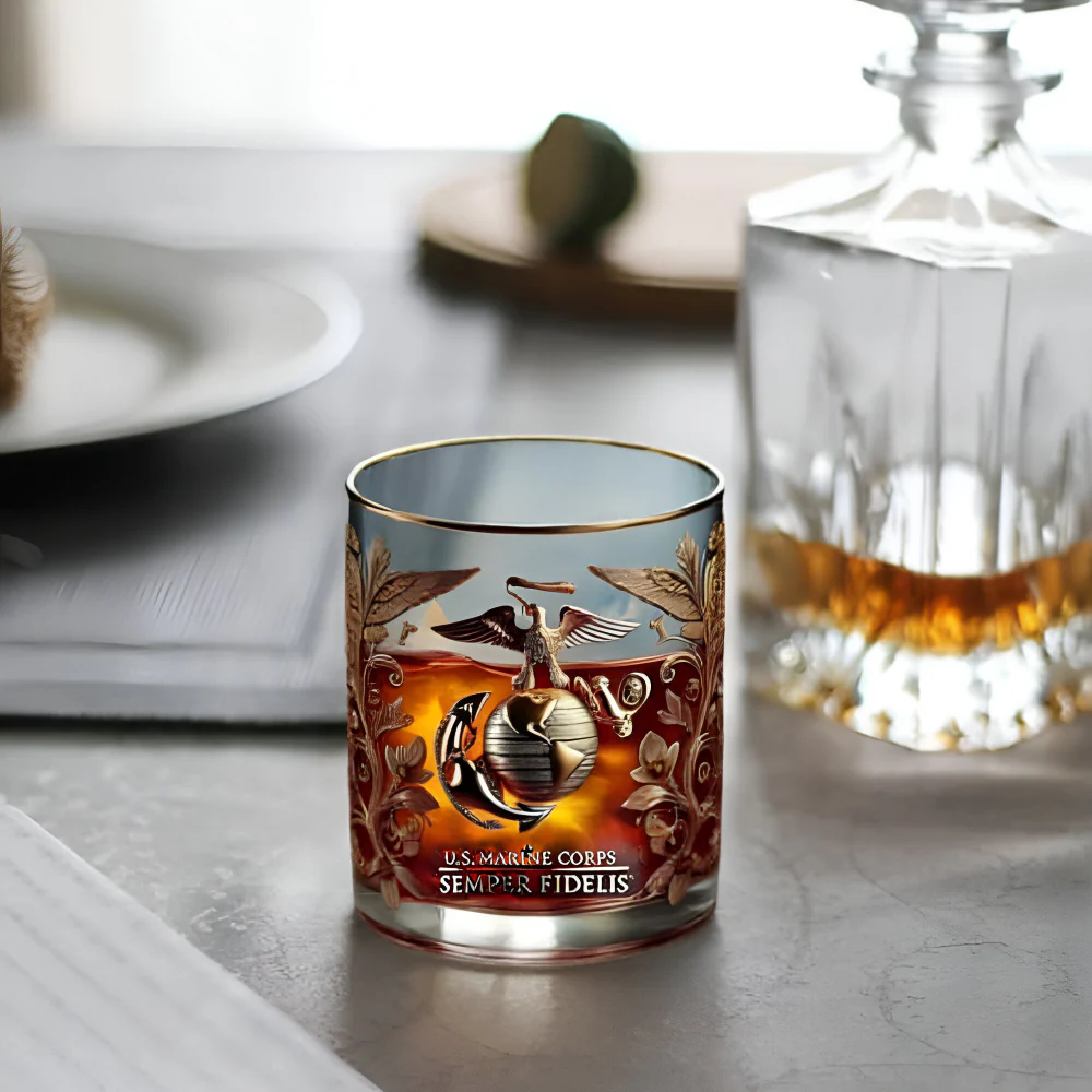 Whiskey Glass Military Veteran Gold Embossed Display Drinkware