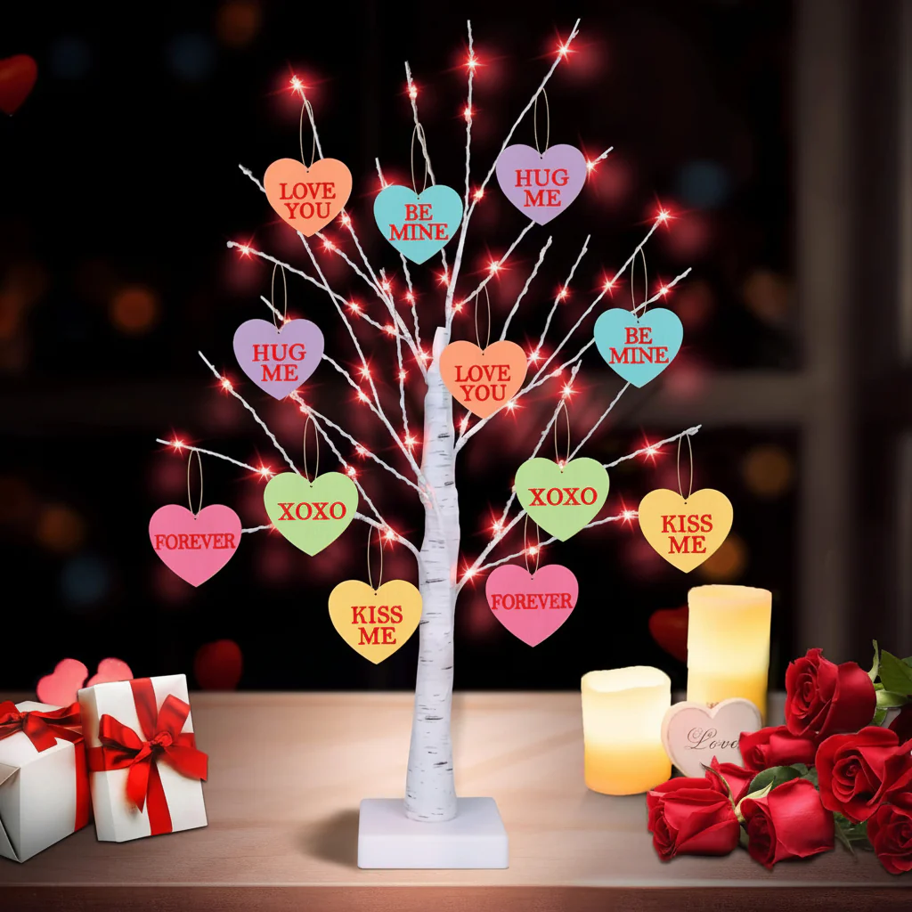 Table Lamp LED Valentine Tree Heart Ornaments
