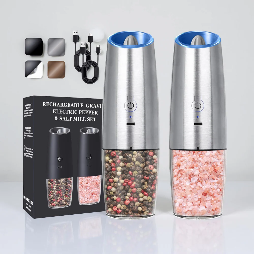 Salt Pepper Grinder Electric Gravity Adjustable Set