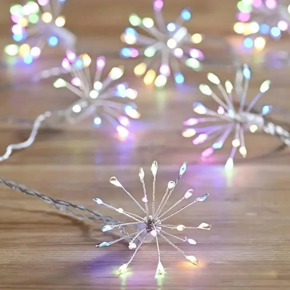 String Lights Starburst Copper Wire LED Cluster Garland