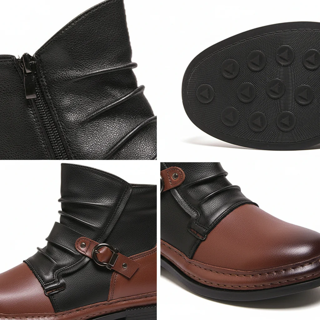 Men Ankle Boots Leather Buckle Side Zip Casual Dress Shoes