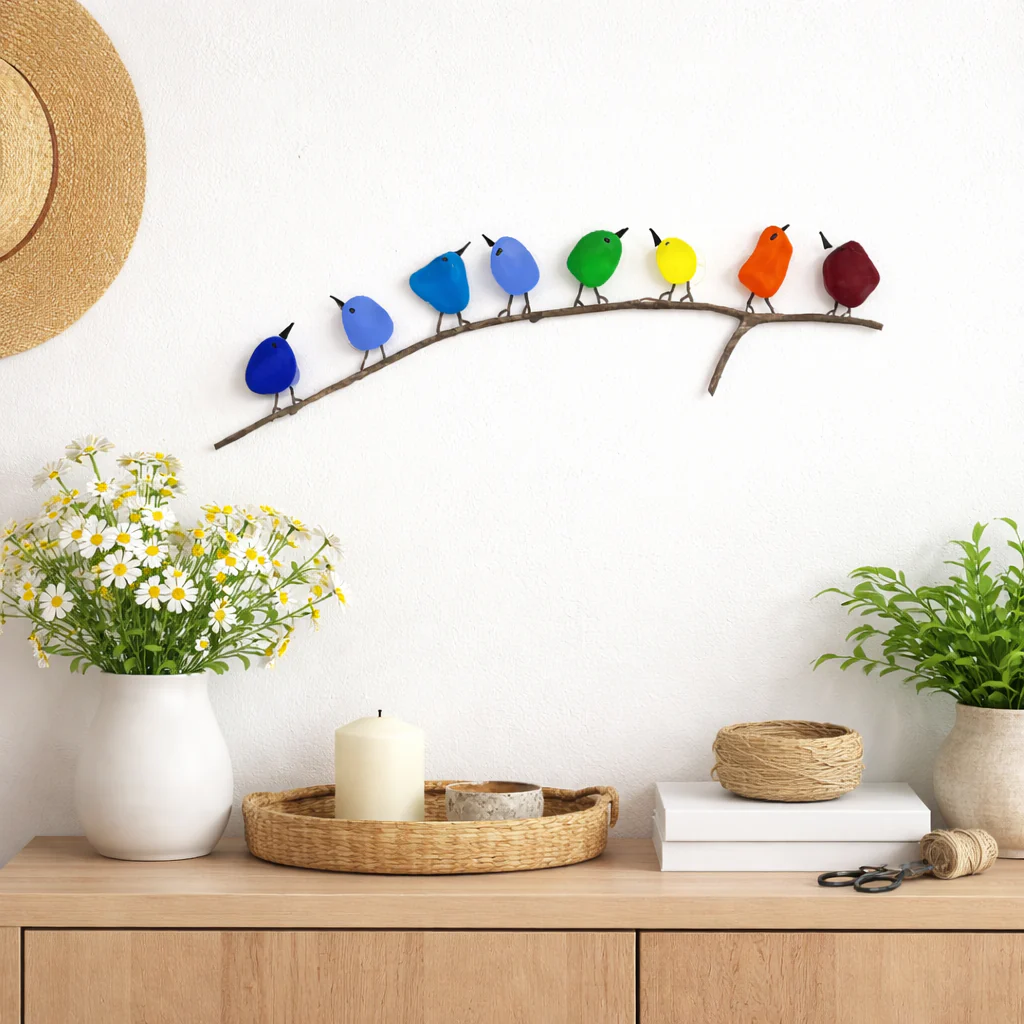 Wall Art Sea Glass Bird Driftwood Display