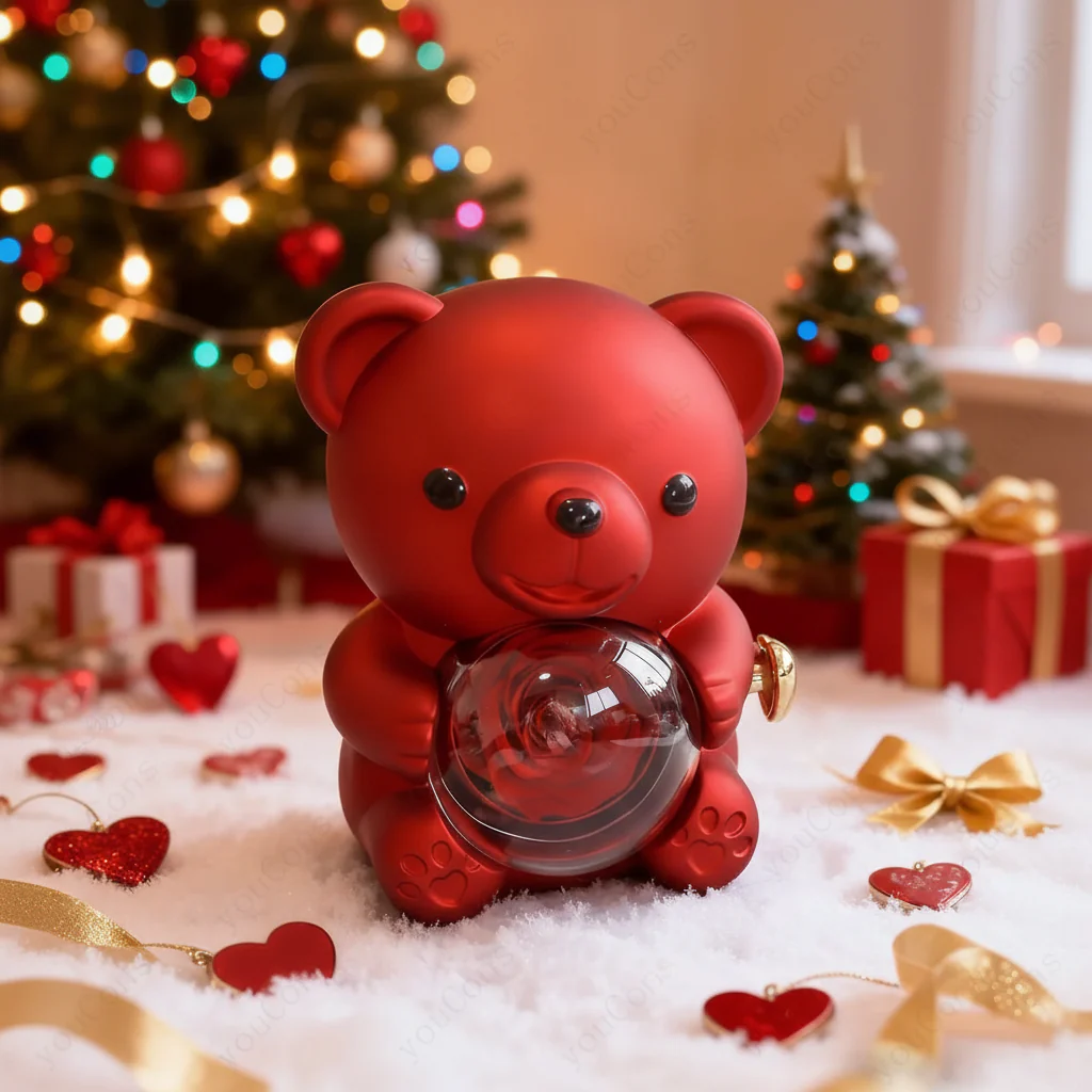 Necklace Heart Pendant Zircon Bear Rose Gift Box Women