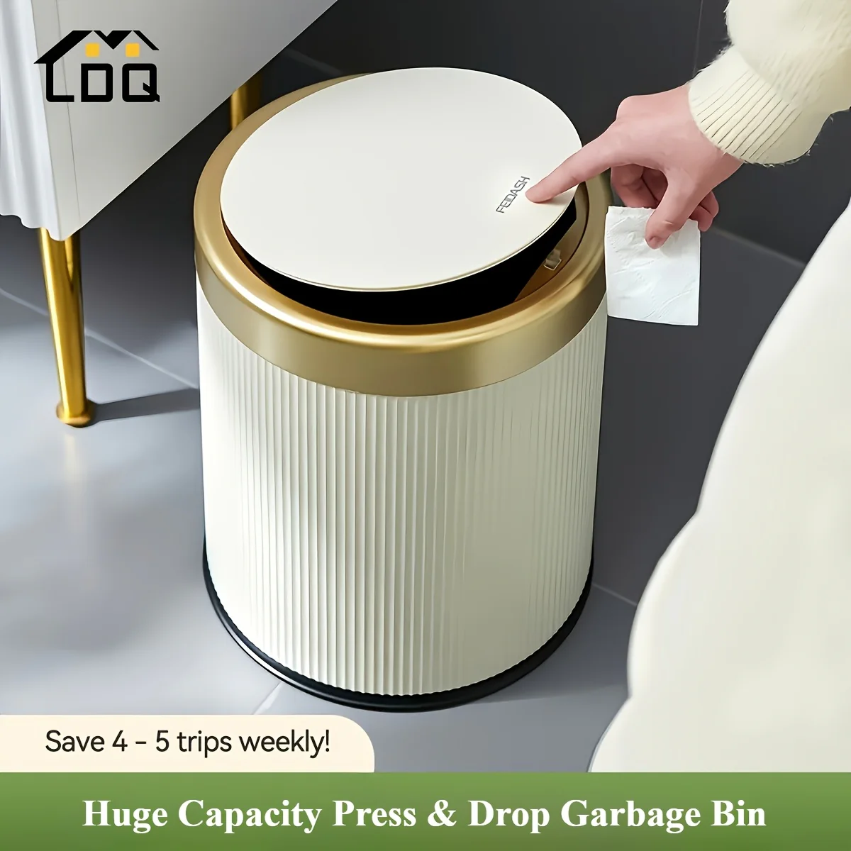 Luxury Oval Trash Can | Press-Top Waste Bin with Dual Inner Bucket
