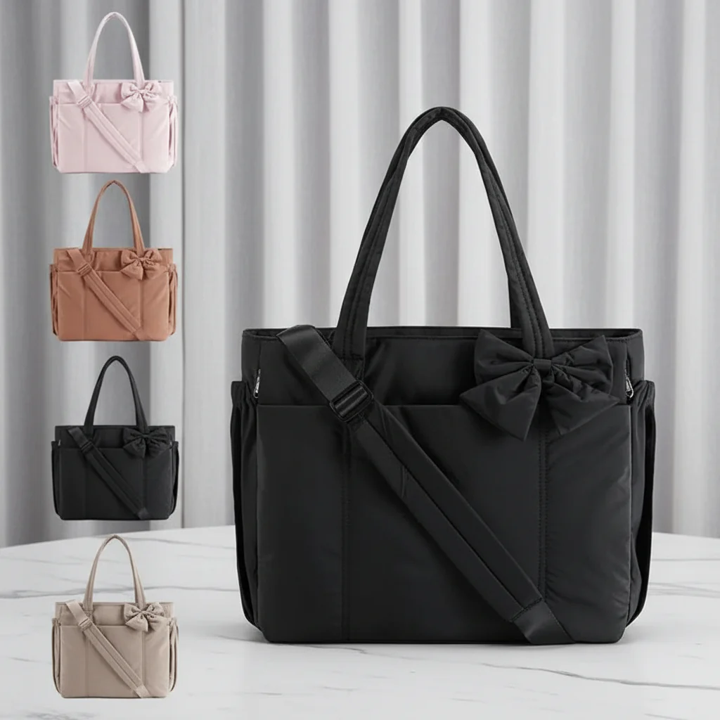 Tote Bag Womens Bow Nylon Shoulder Handbag Work Travel