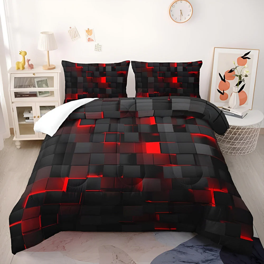 Neon 3D Grid Quilt Cover Set Modern Bedroom Decor