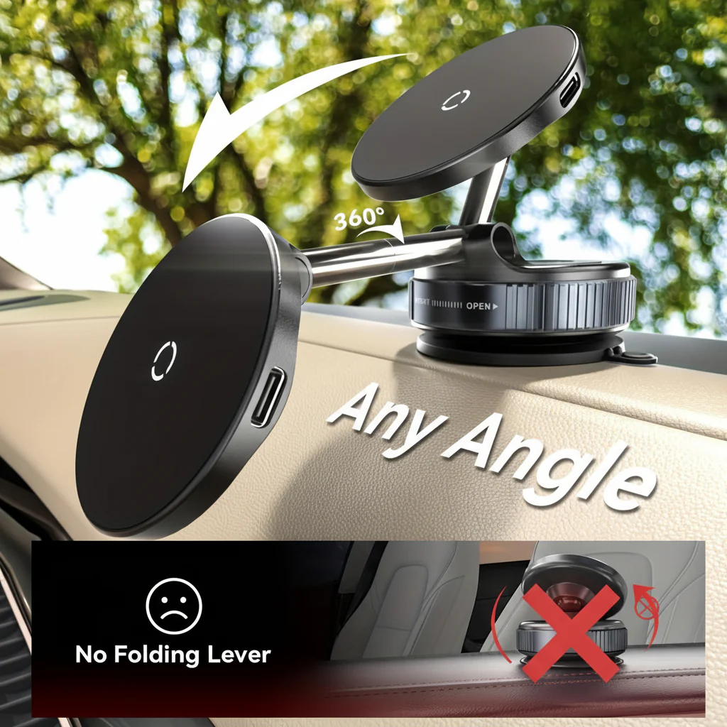 Car Charger Phone Mount Magnetic Aluminum Dashboard Holder