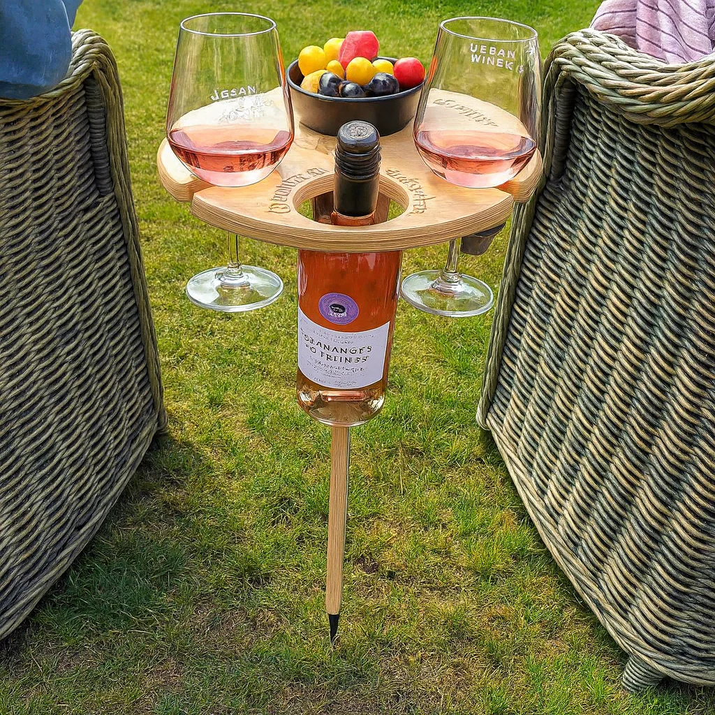 Picnic Table Wine Holder Outdoor Spike Stand Snack Surface