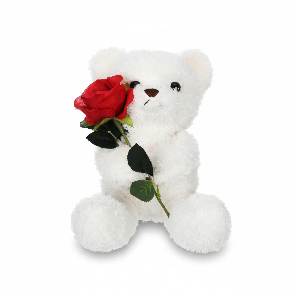 Plush Toy Valentine Bear Soft Rose Holding Stuffed Animal Gift