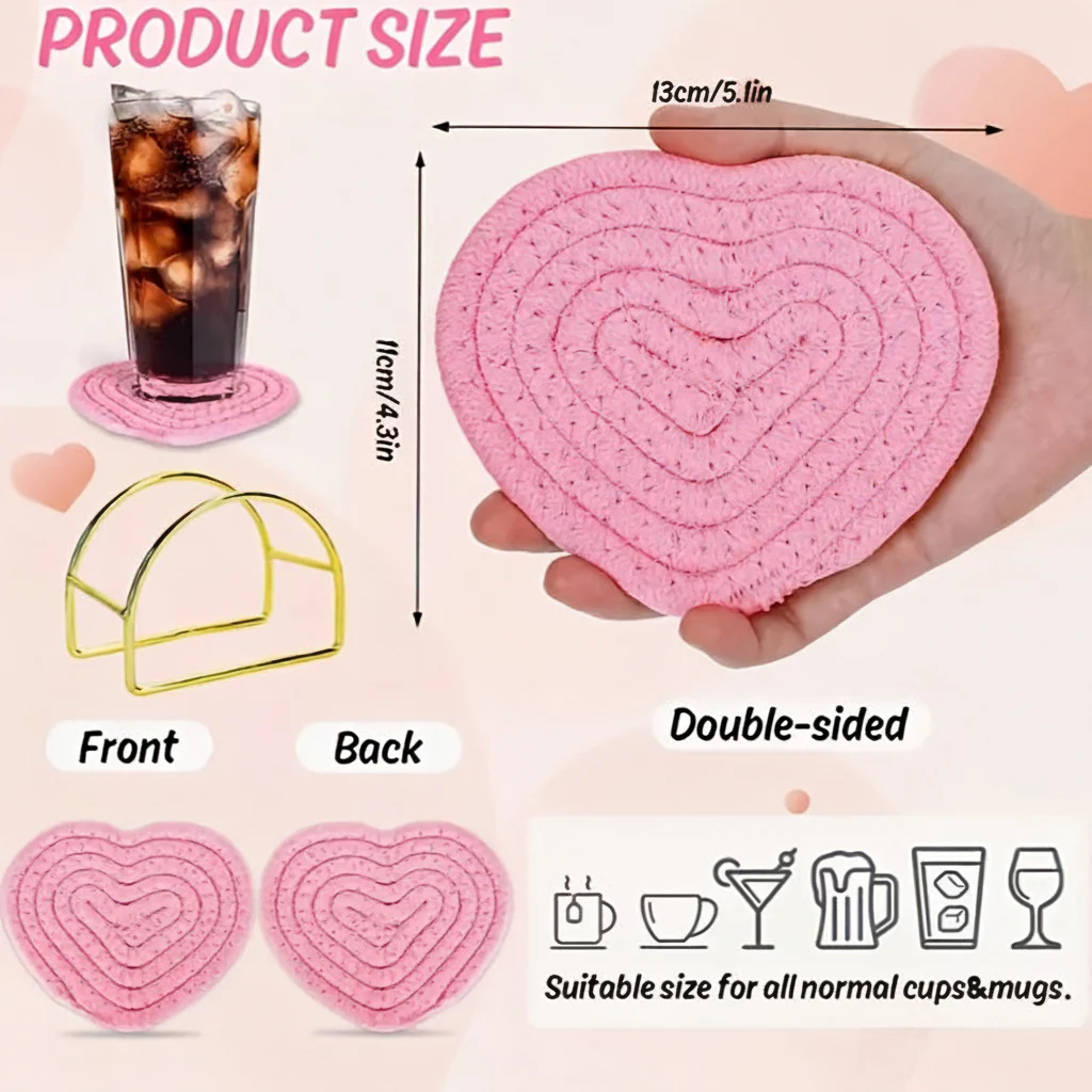 Table Coasters Heart Shaped Woven Polyester Heat Resistant Mats