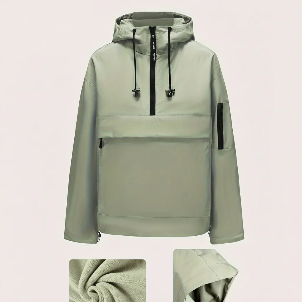 Hooded Jacket Casual Pullover Zipper Pocket
