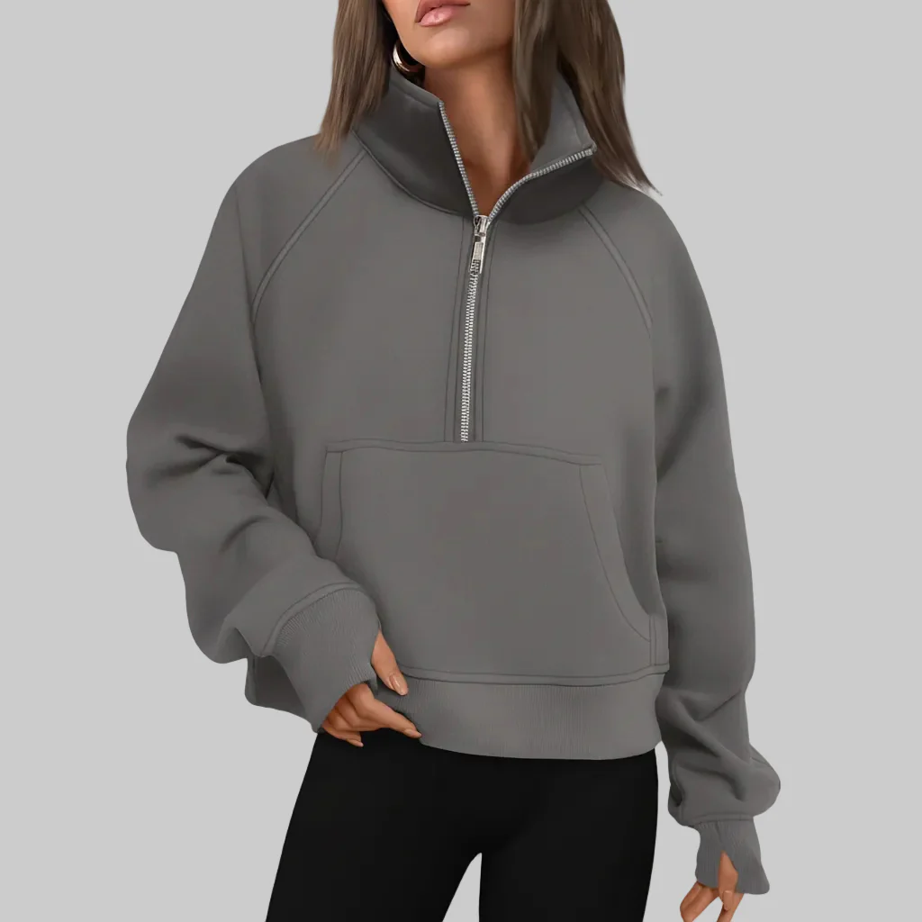 Cozy Sweatshirt Half Zip Fleece Cropped Pullover Women
