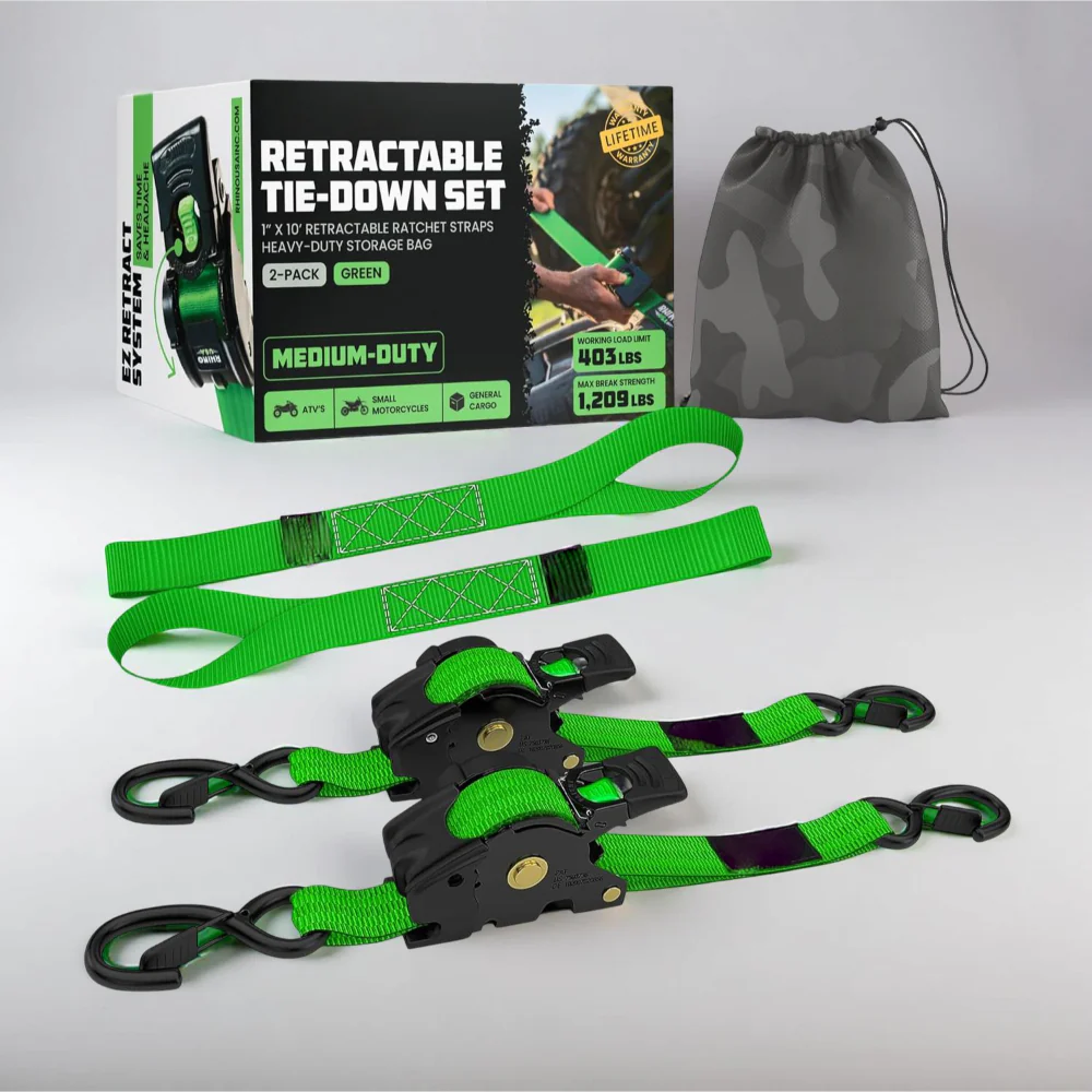 Ratchet Straps Cargo Retractable Tie Down Heavy Duty Hook Set