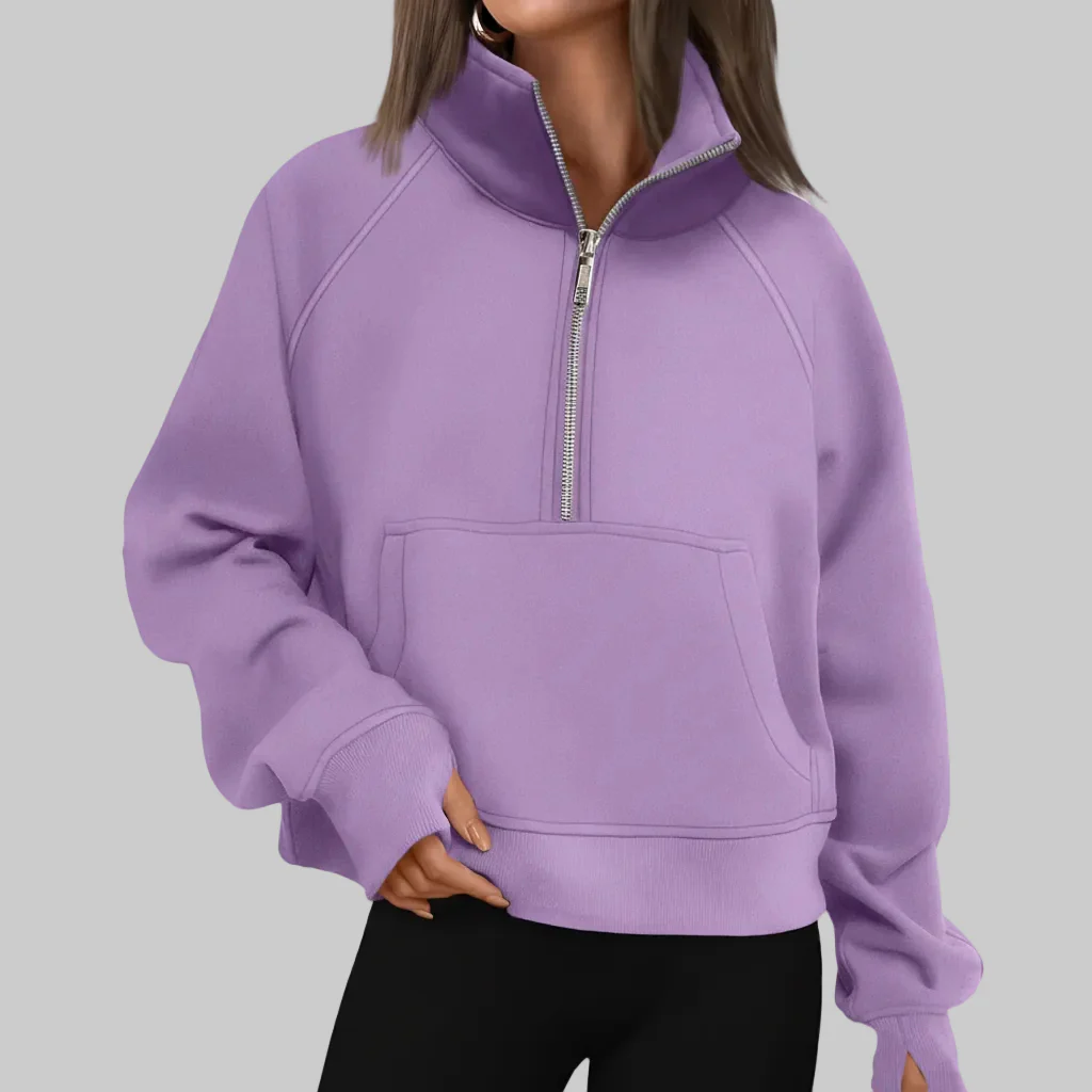 Cozy Sweatshirt Half Zip Fleece Cropped Pullover Women