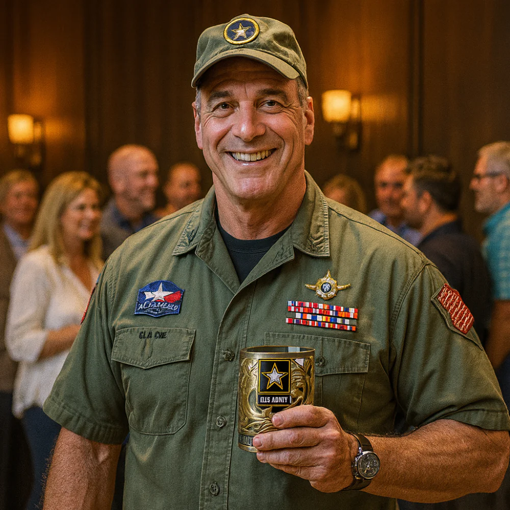 Whiskey Glass Military Veteran Gold Embossed Display Drinkware