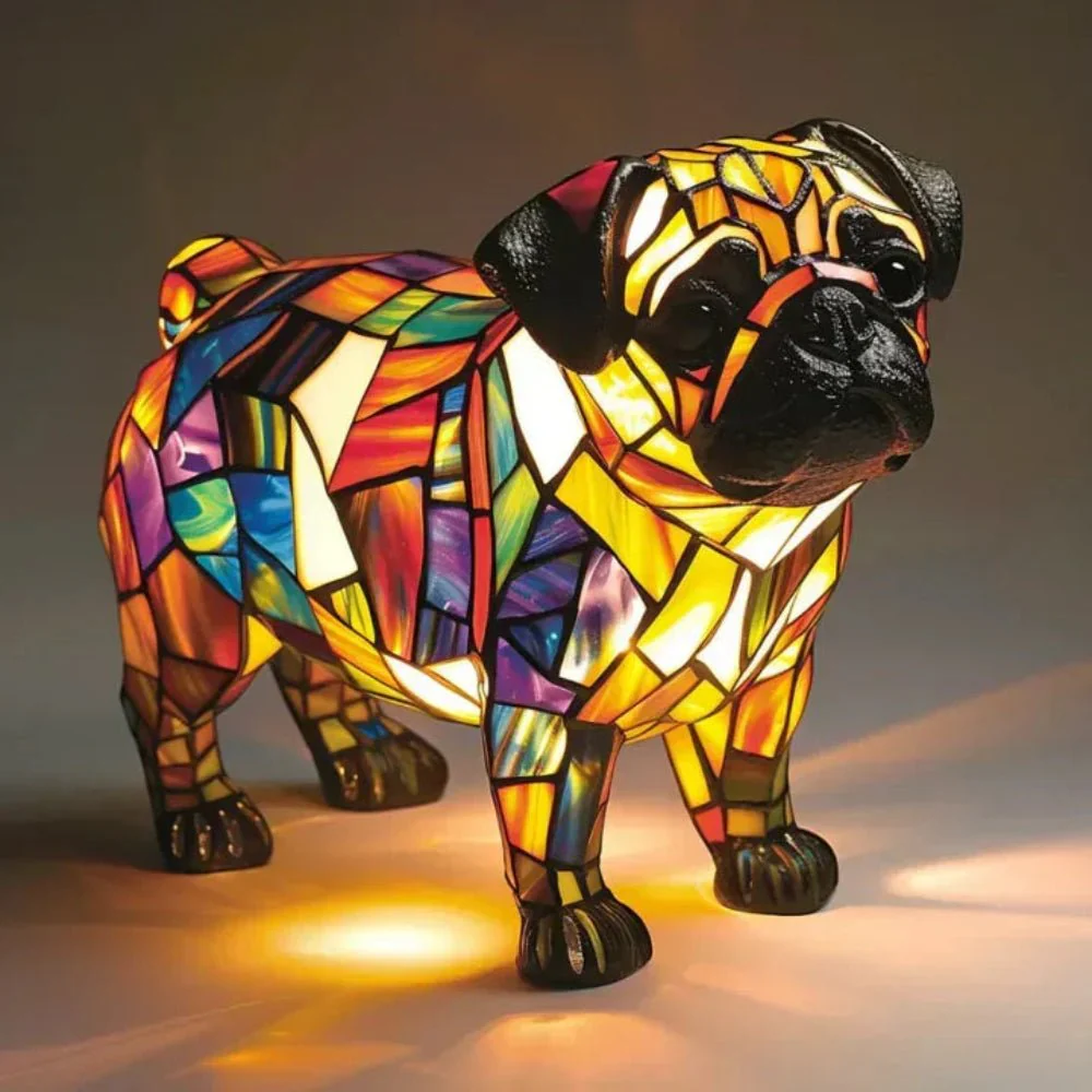 Table Lamp Stained Glass Dog Mosaic Style Animal Light