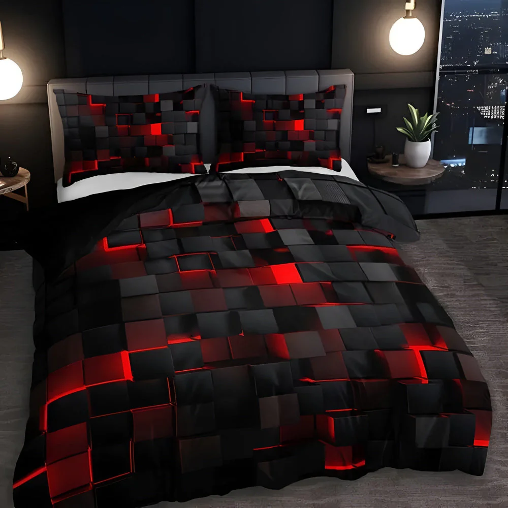 Neon 3D Grid Quilt Cover Set Modern Bedroom Decor