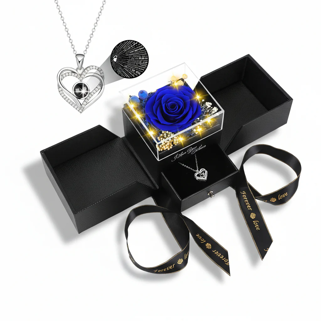 Rose Gift Box Preserved Eternal Flower LED Light Love Necklace
