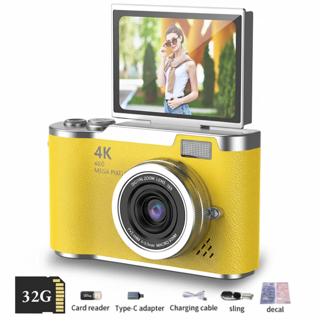 Digital Camera 4K Flip Screen 48MP 8X Zoom Compact Photo Video