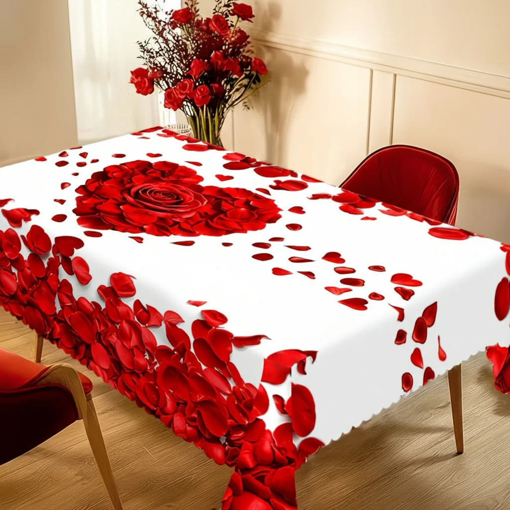 Tablecloth Rose Petal Heart Romantic Polyester Dining Table Cover