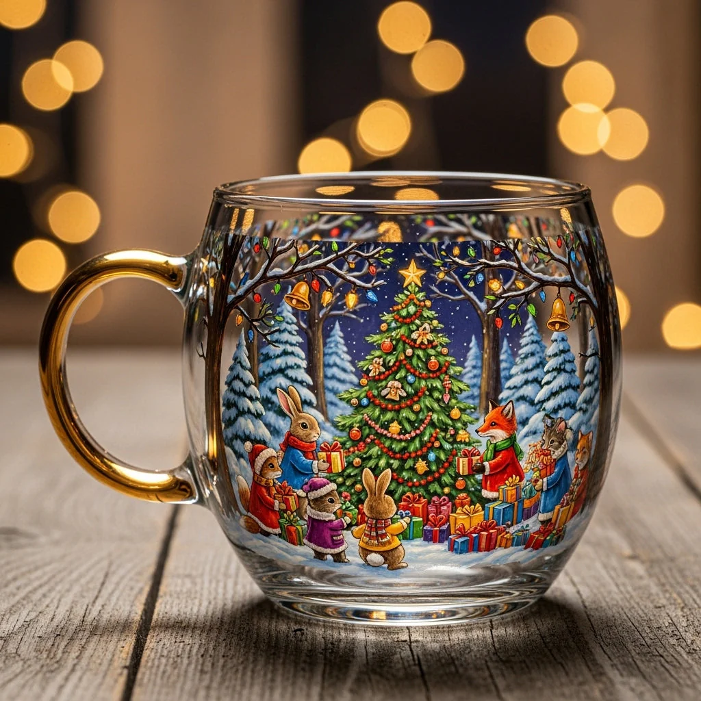Christmas Glass Mug Winter Motifs Festive Hot Beverage Cup