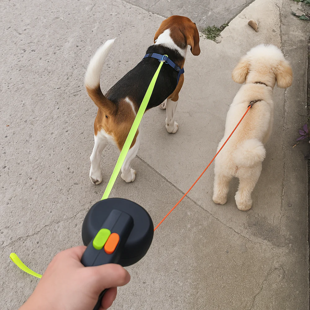 Dog Leash Retractable Dual Handle Design