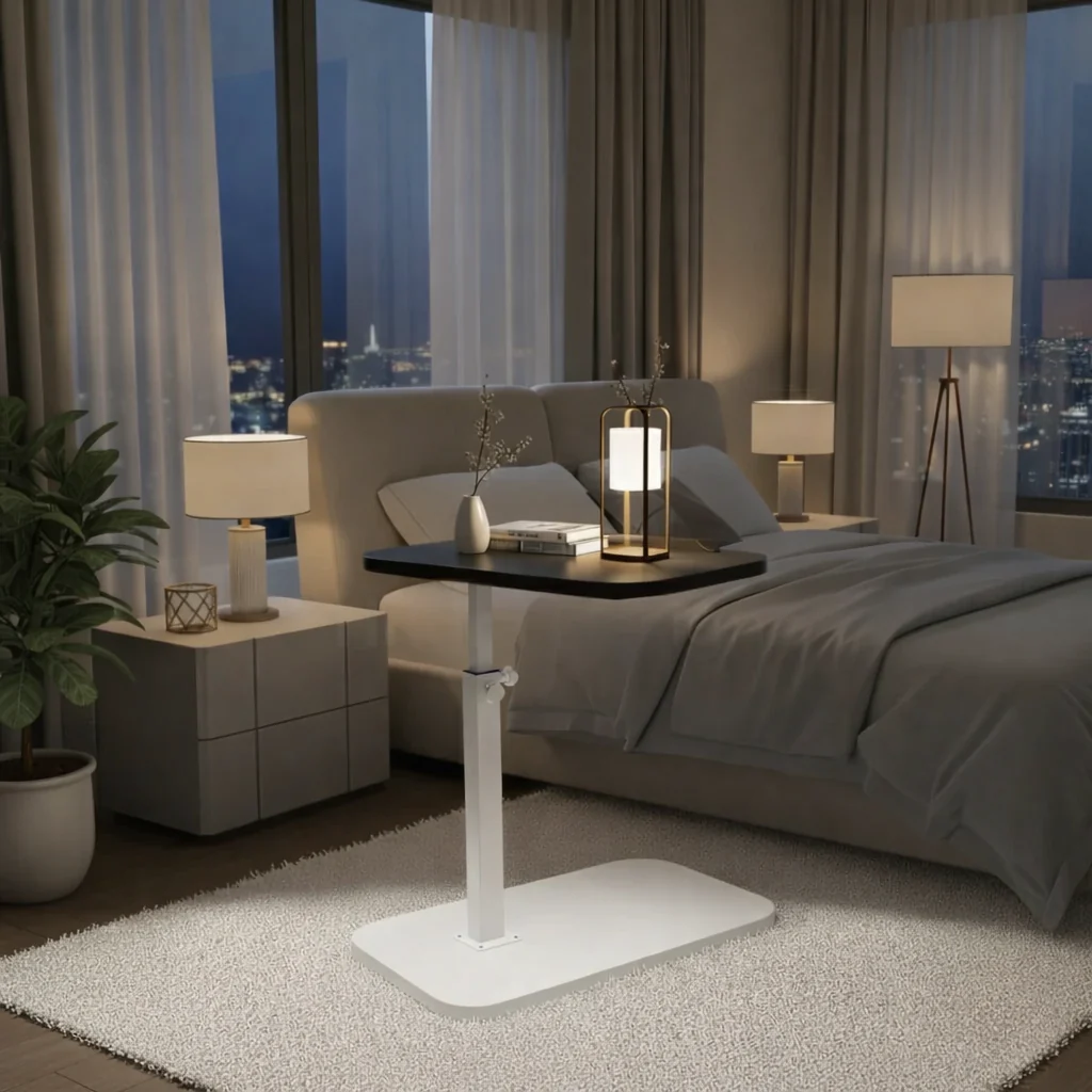 Side Table Adjustable C Shaped Walnut Laptop Sofa Table