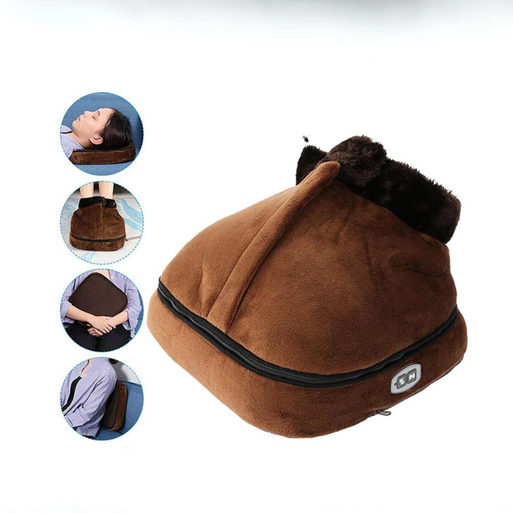 Foot Massager Heated Plush Vibration Slippers Cozy Relaxation