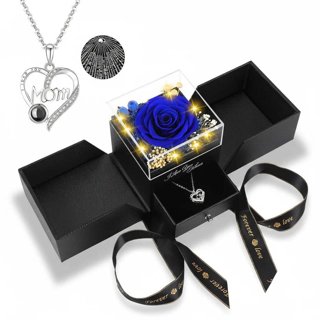 Rose Gift Box Preserved Eternal Flower LED Light Love Necklace