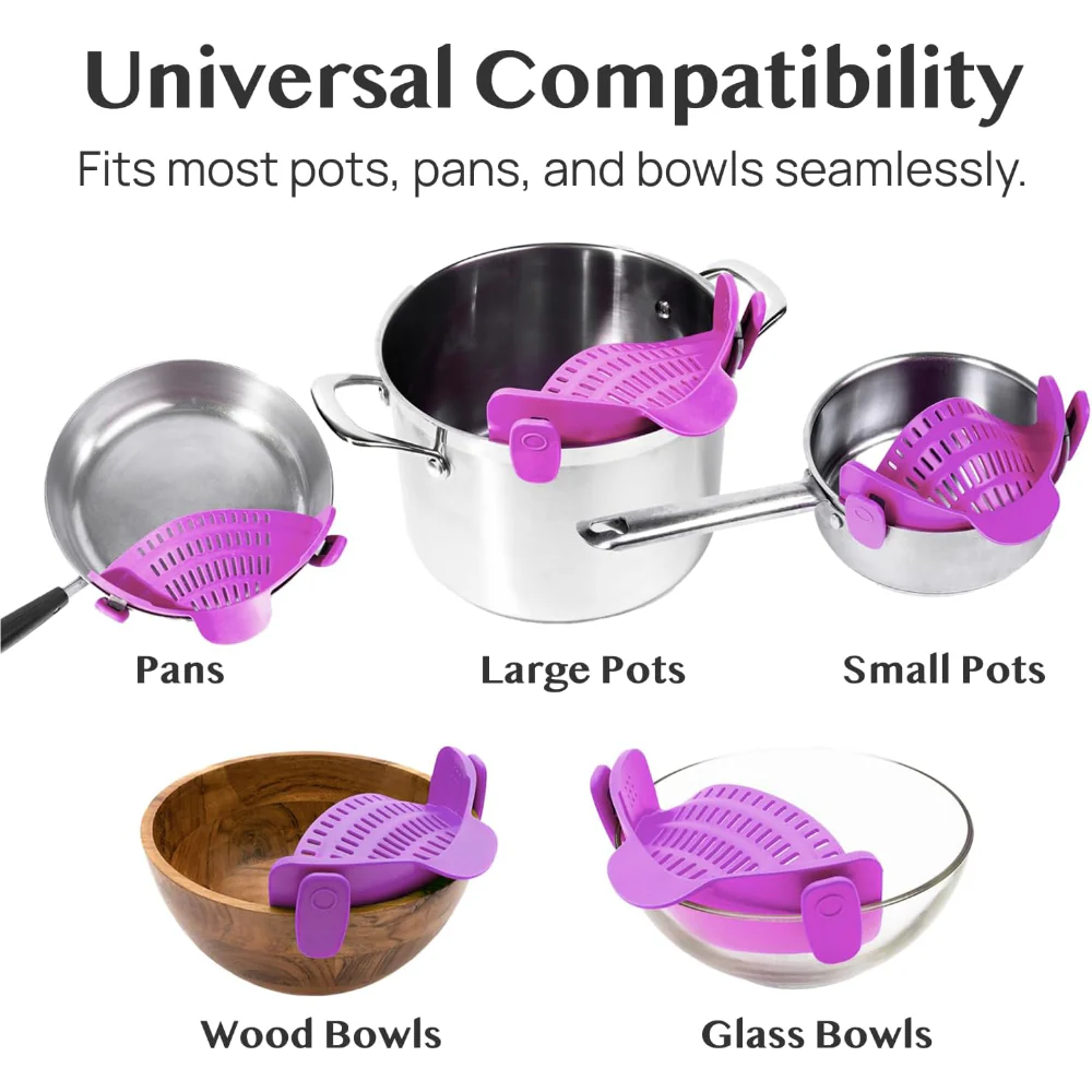 Kitchen Strainer Clip Style Pot Pasta Colander Silicone