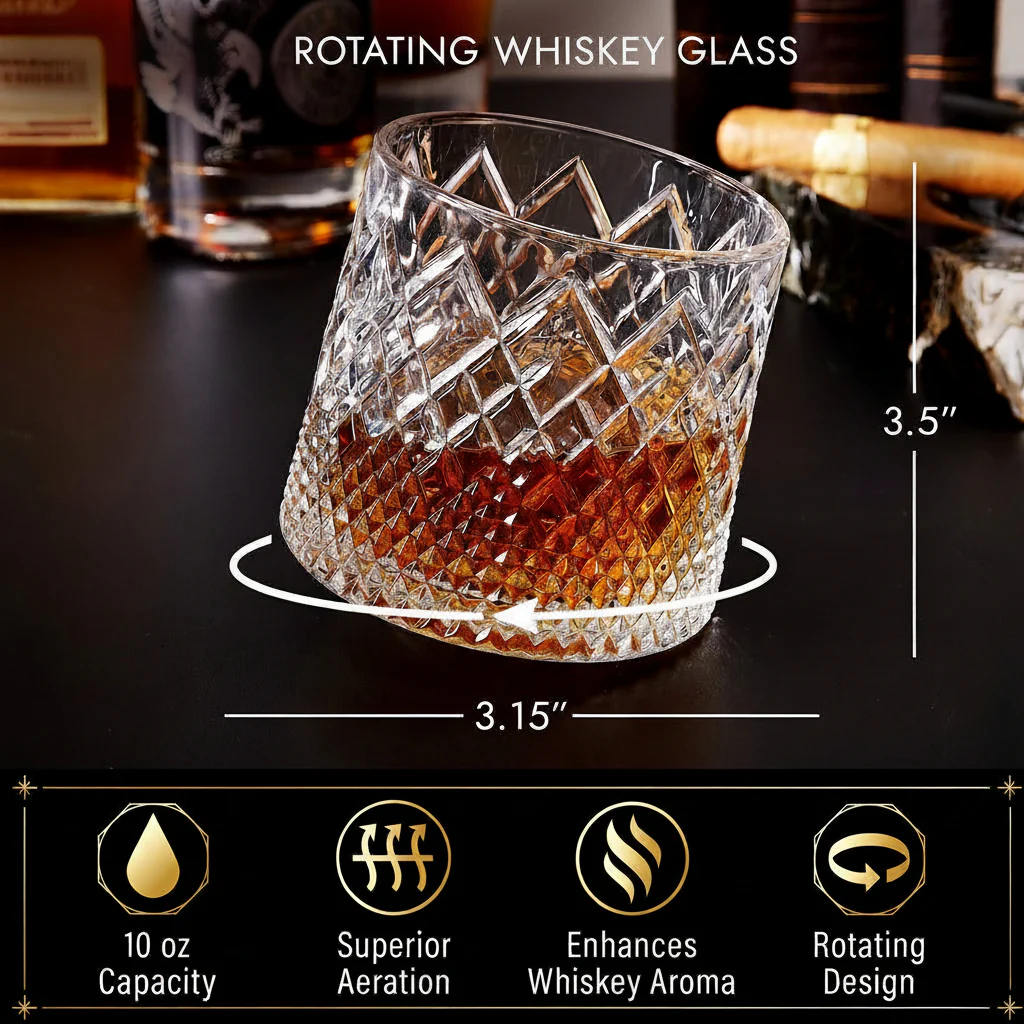 Whiskey Glass Rotating Crystal Tumbler Aroma Enhancement
