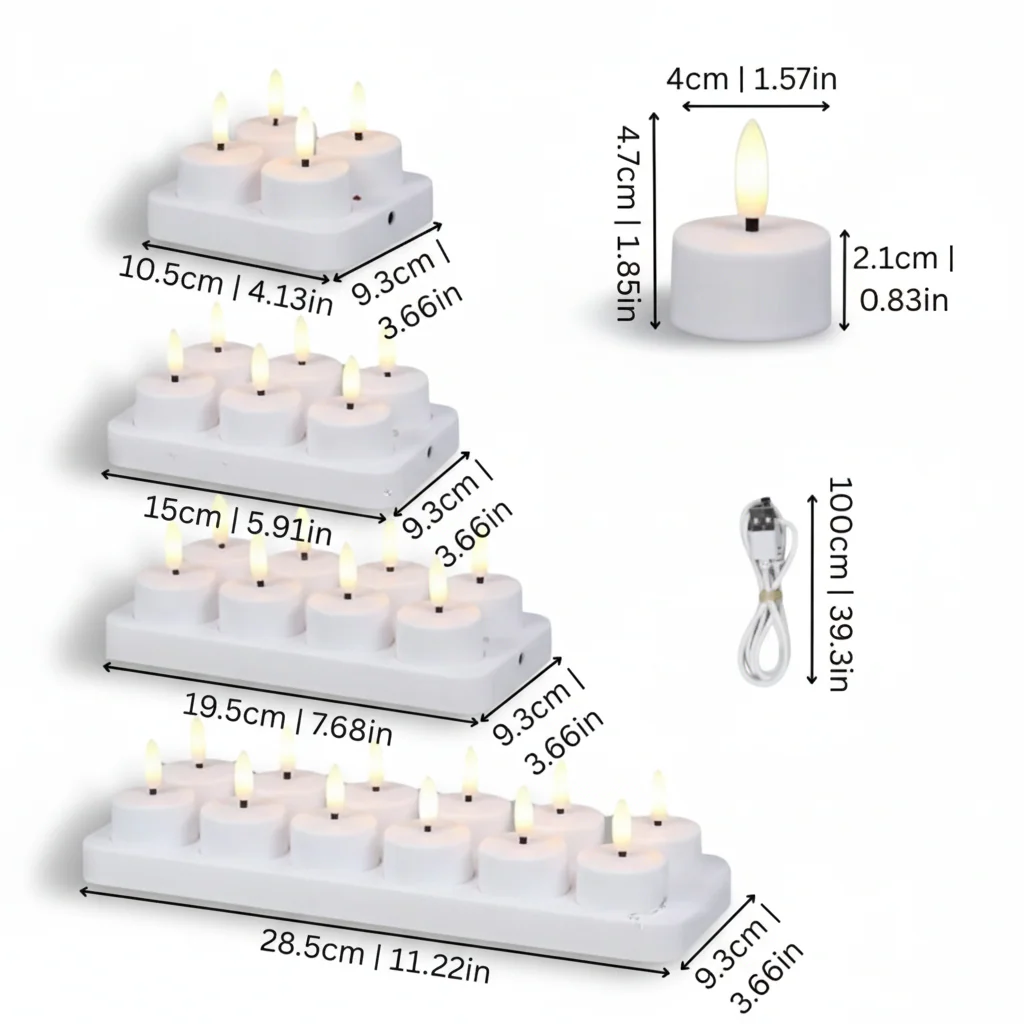 LED Candles Flameless Set Remote Timer USB Rechargeable