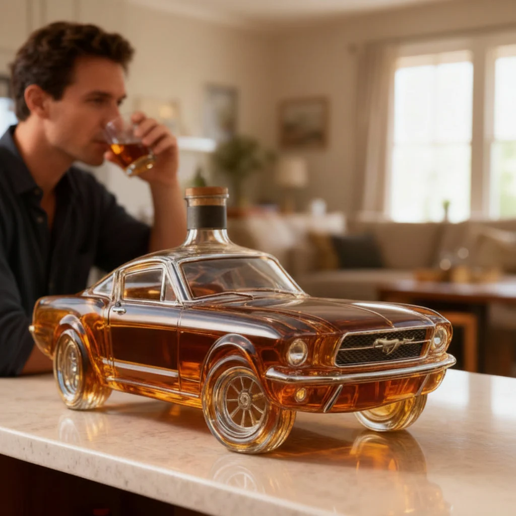 Whiskey Decanter Glass Car Shaped Bar Display Bottle