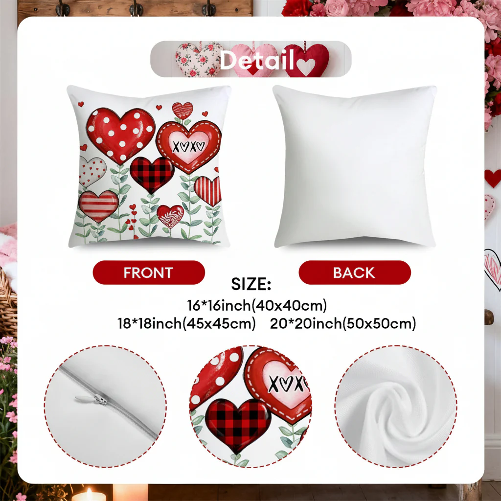 Throw Pillow Covers Valentine Heart Print Polyester Cushion Set