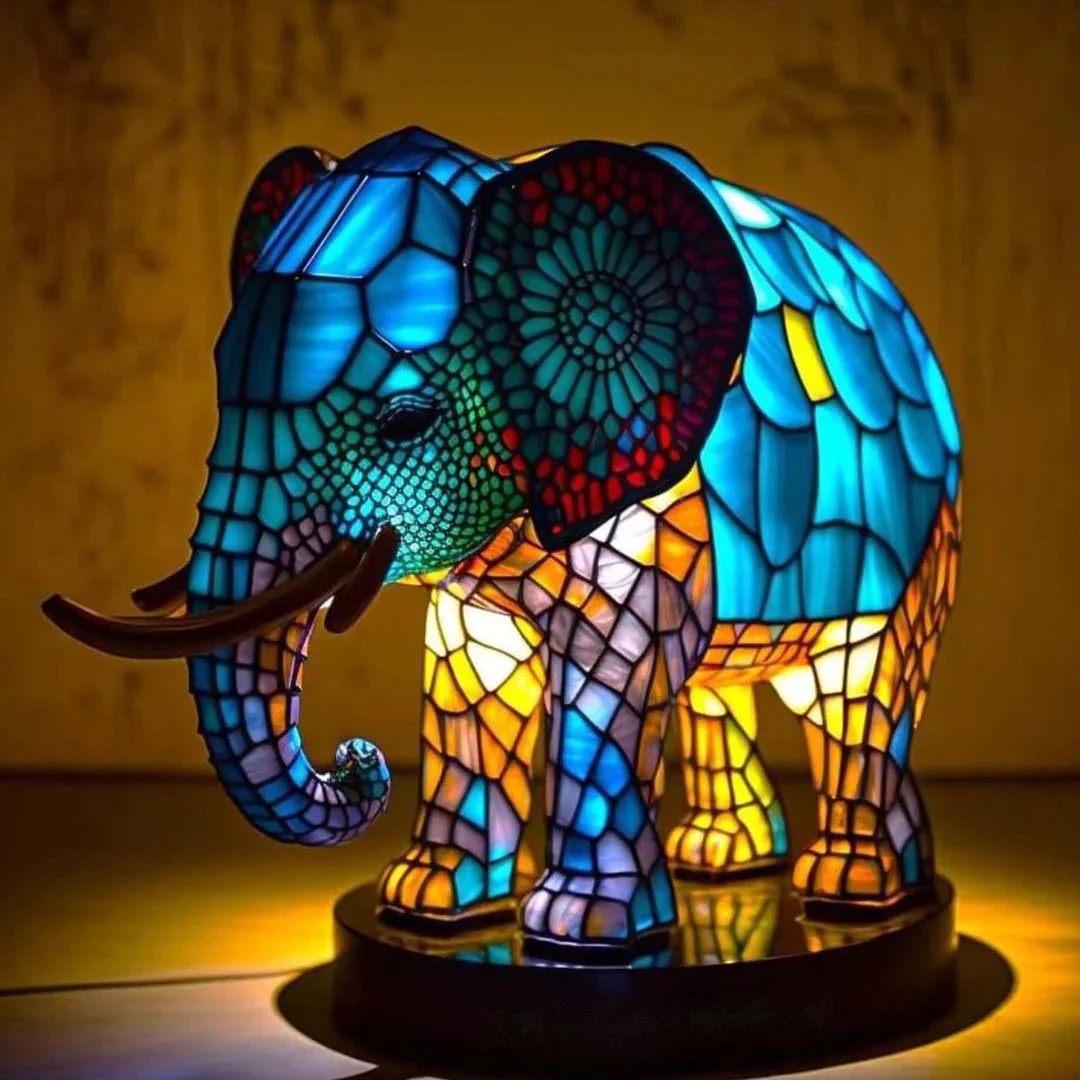 Table Lamp Animal Stained Glass Effect Accent Light