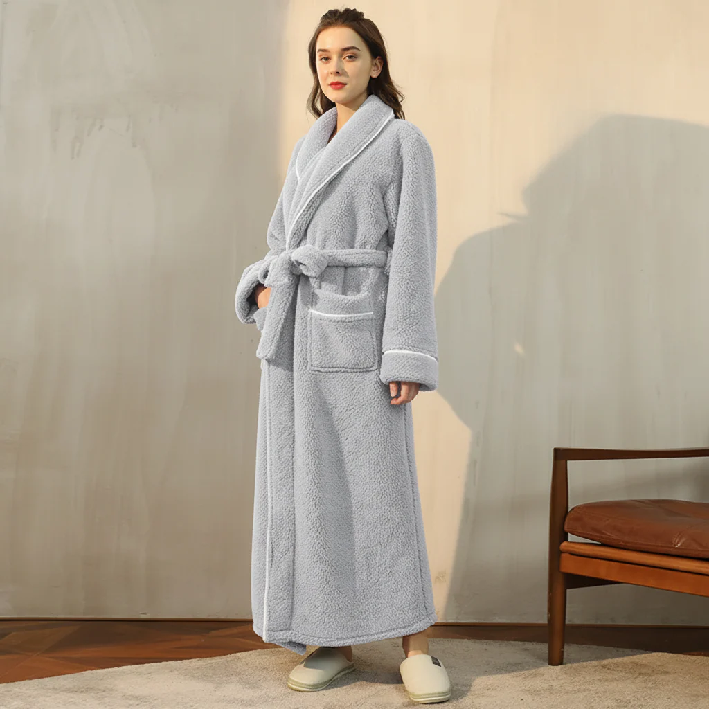 Bathrobe Winter Warm Long Sleeve Lounge Robe