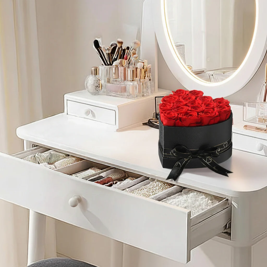Preserved Roses Heart Box Romantic Flower Gift Home Display