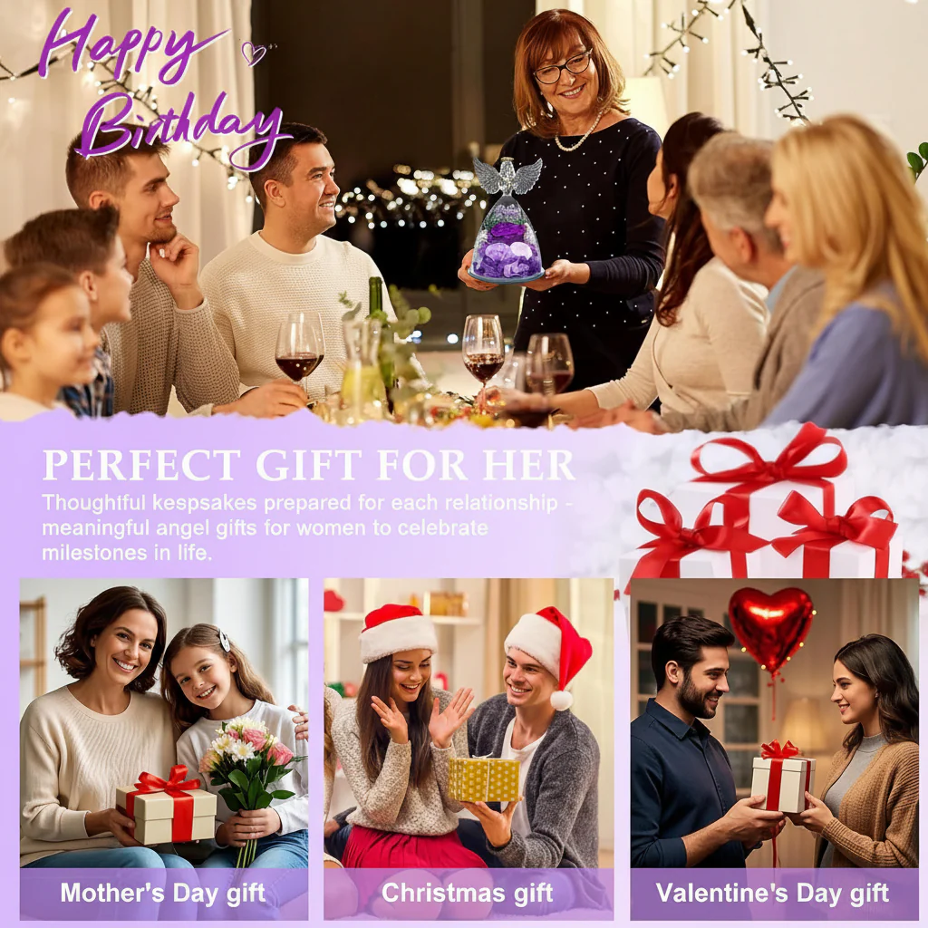 Flower Gift Glass Dome Preserved Rose Angel Light Display