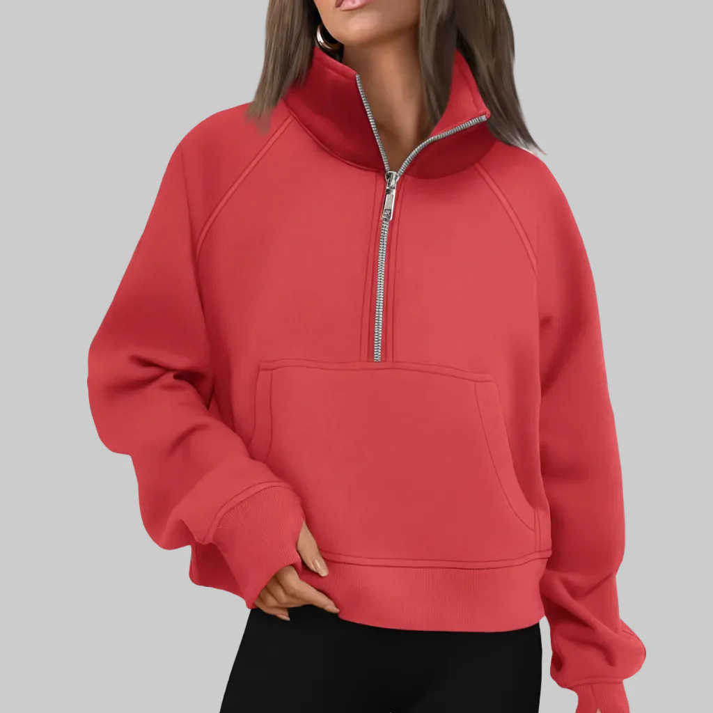 Cozy Sweatshirt Half Zip Fleece Cropped Pullover Women