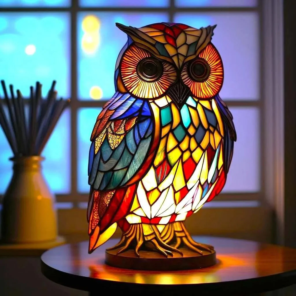 Table Lamp Animal Stained Glass Effect Accent Light
