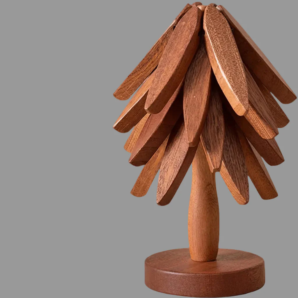 Kitchen Trivet Wooden Heat Resistant Folding Tree Design Set